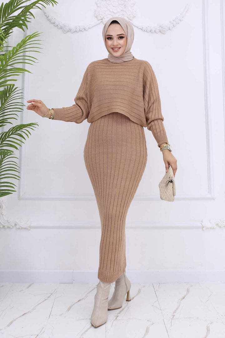 BNG Women Ribbed Jacket Knit Set Mink 4045 - Cambridge