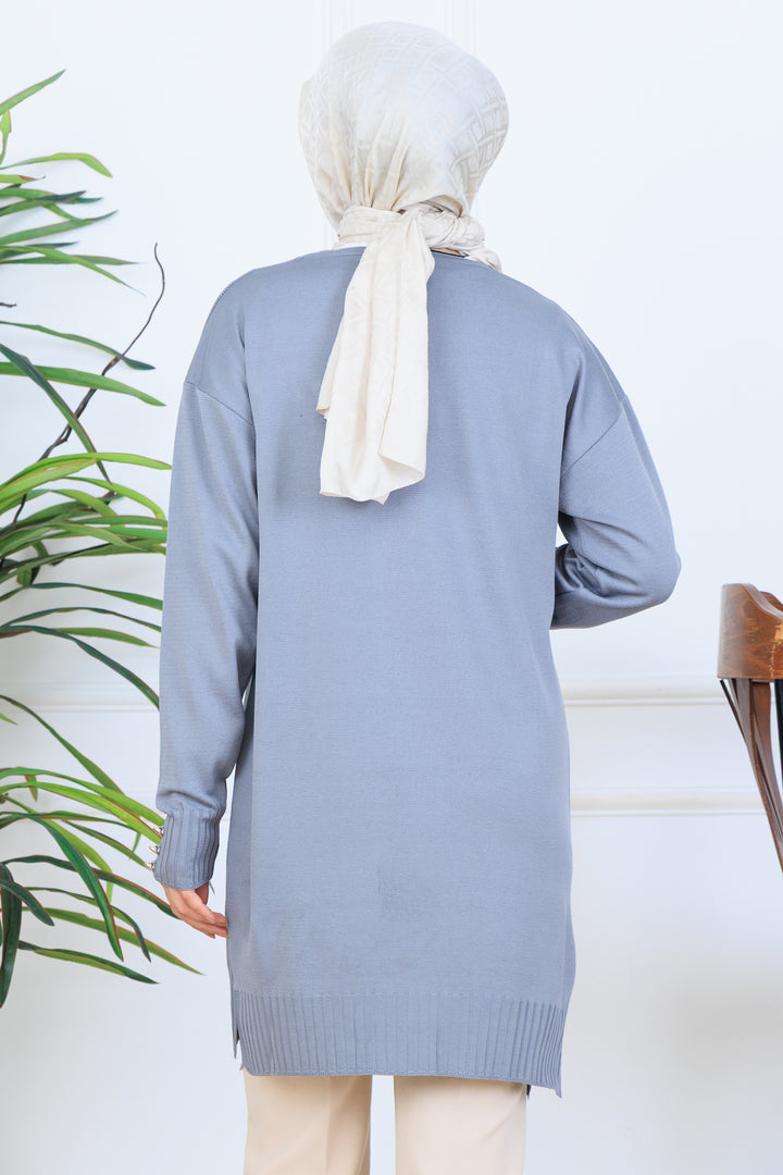 BNG Women Embroidered Beaded Mercerized Cardigan with Embroidery Detail N3280 Gray - Orland Park