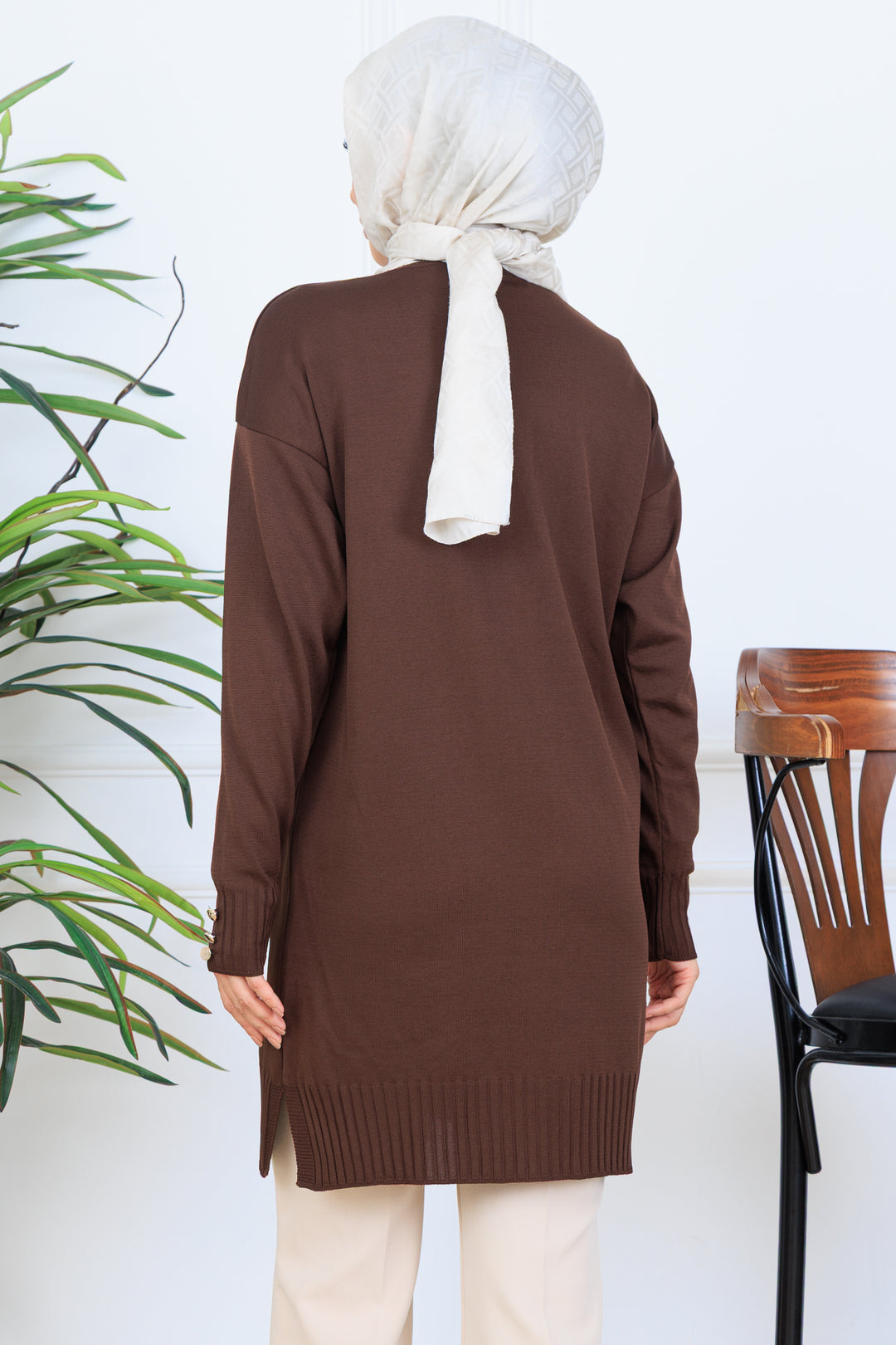 BNG Women Nakış Detaylı Boncuk İşlemeli Merserize Hırka N3280 Kahverengi - Santa Clara del Cobre