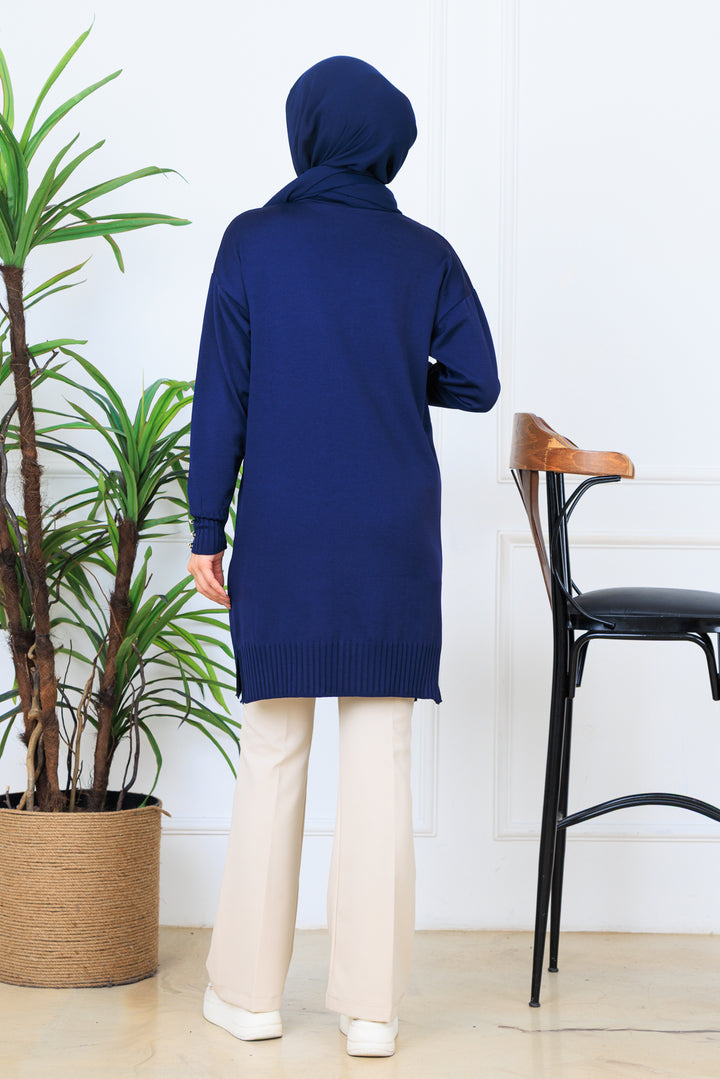 BNG Women Nakış Detaylı Boncuk İşlemeli Merserize Hırka N3280 Lacivert - Colmar