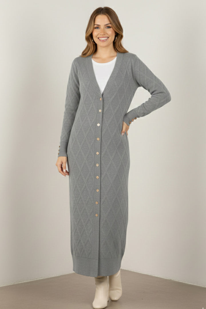 BNG Women Desenli Uzun Merserize Hırka N3295 Gri - Northbrook