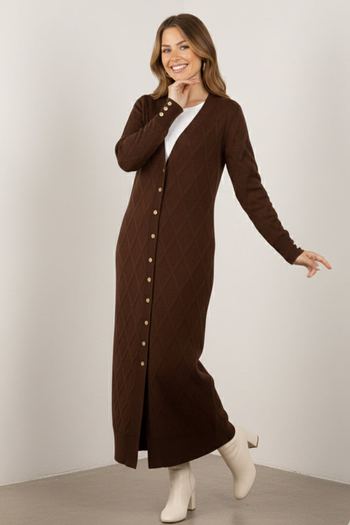 BNG Women Patterned Long Mercerized Cardigan N3295 Brown - La Laguna