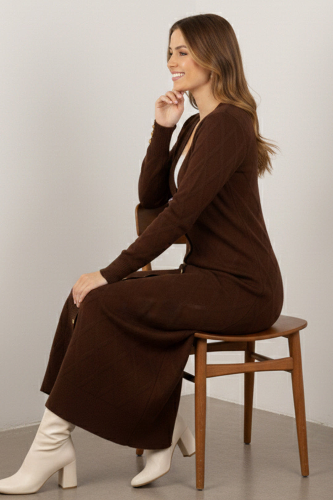 BNG Women Patterned Long Mercerized Cardigan N3295 Brown - La Laguna