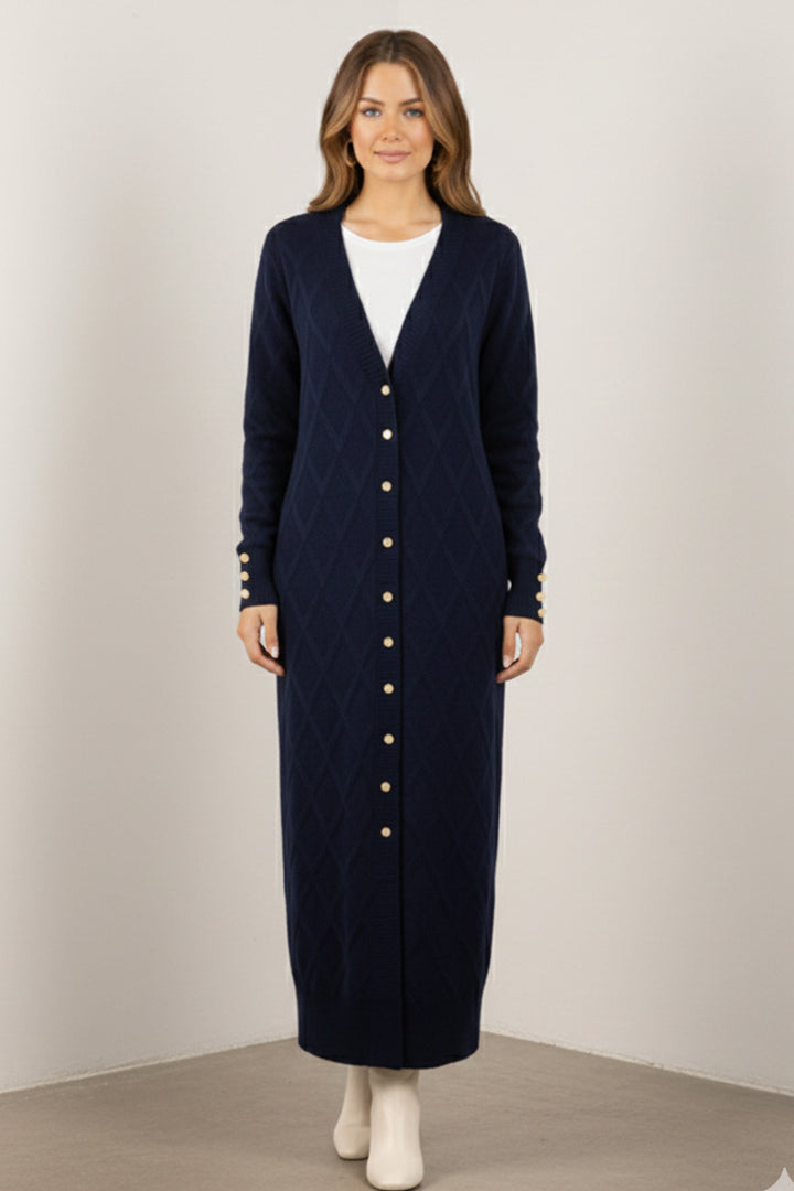BNG Women Patterned Long Mercerized Cardigan N3295 Navy - Clermont