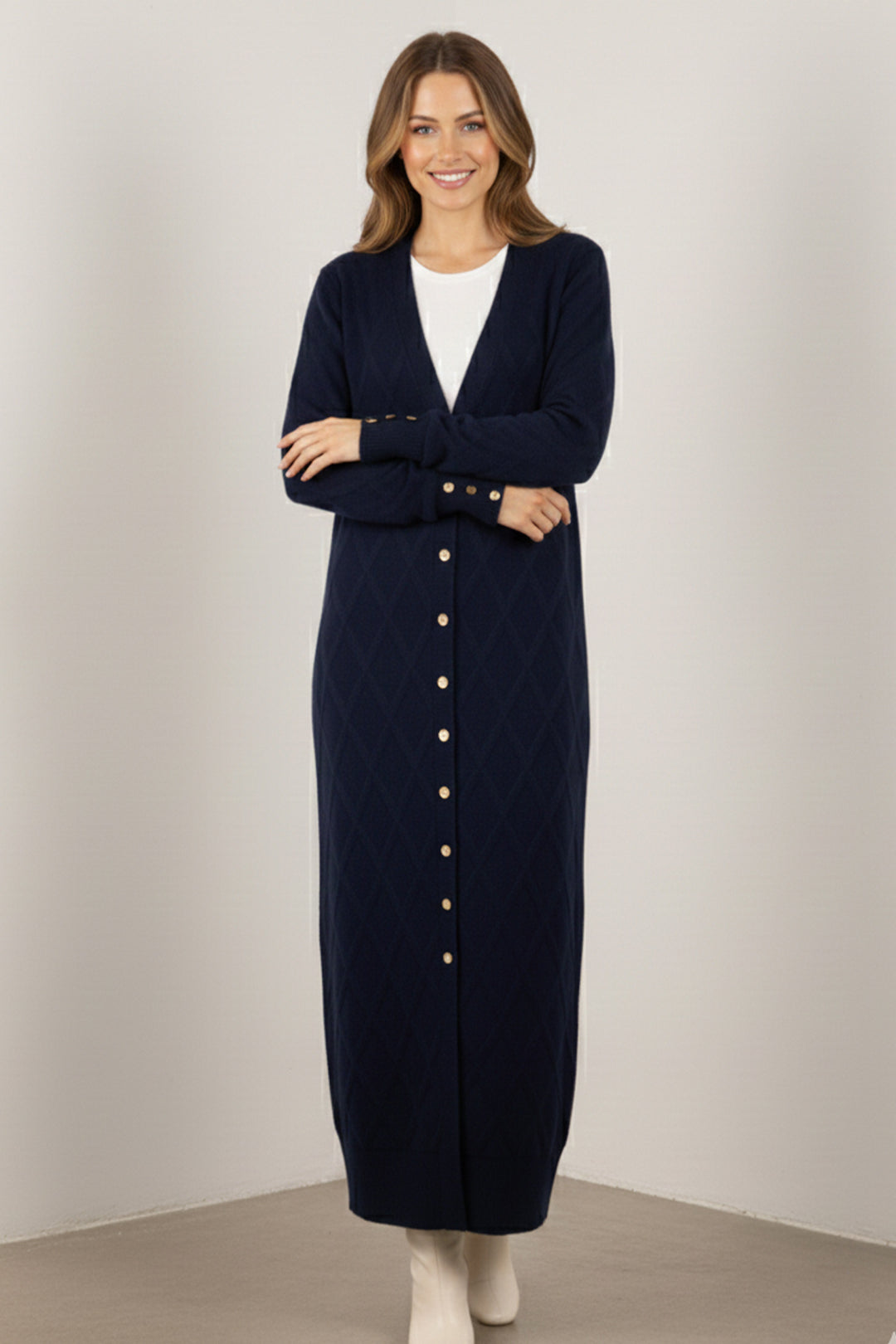 BNG Women Patterned Long Mercerized Cardigan N3295 Navy - Clermont