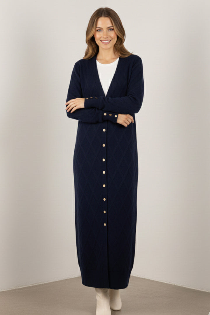 BNG Women Patterned Long Mercerized Cardigan N3295 Navy - Clermont