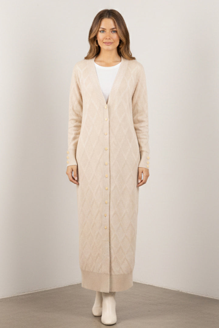 BNG Women Patterned Long Mercerized Cardigan N3295 Stone Color - Auxerre