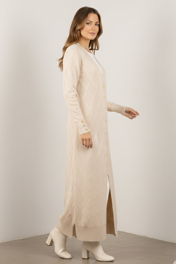 BNG Women Patterned Long Mercerized Cardigan N3295 Stone Color - Auxerre