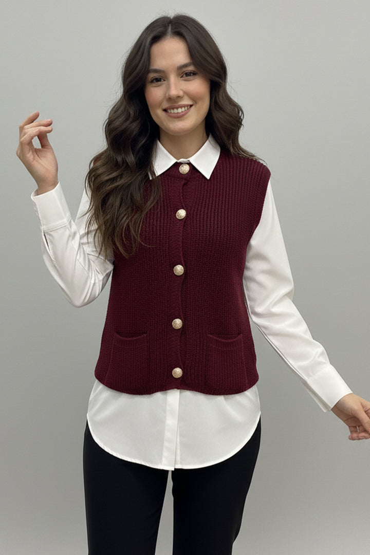 BNG Women Pocket Sweater Vest N495 Burgundy - Leighton Buzzard