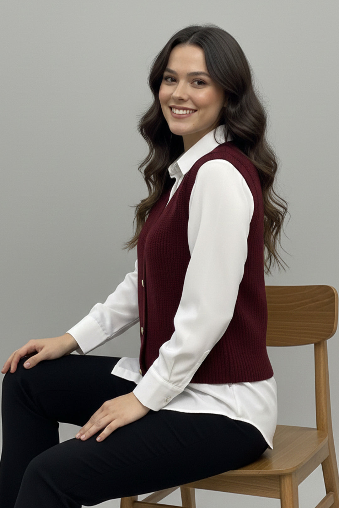 BNG Women Pocket Sweater Vest N495 Burgundy - Leighton Buzzard