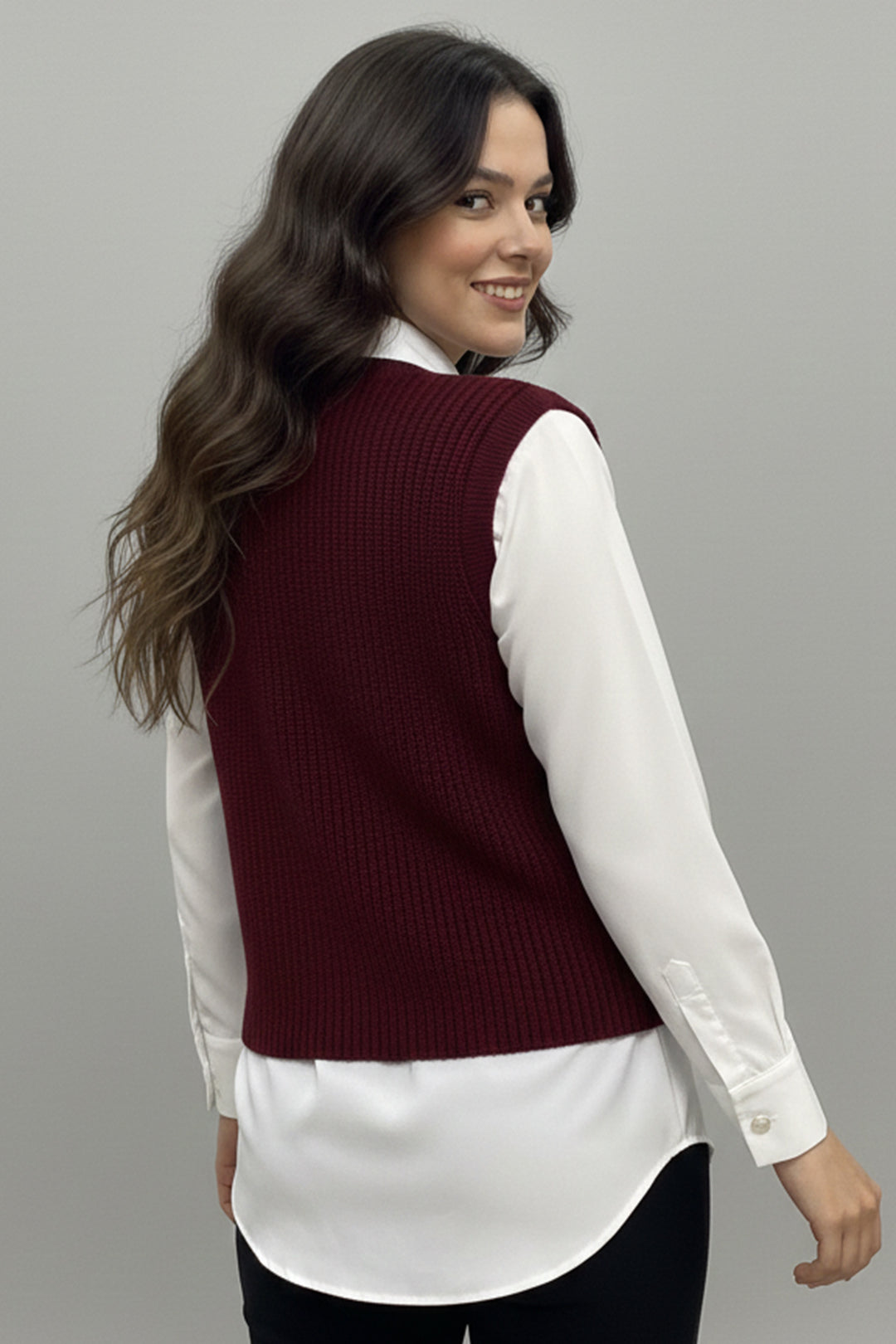 BNG Women Pocket Sweater Vest N495 Burgundy - Leighton Buzzard
