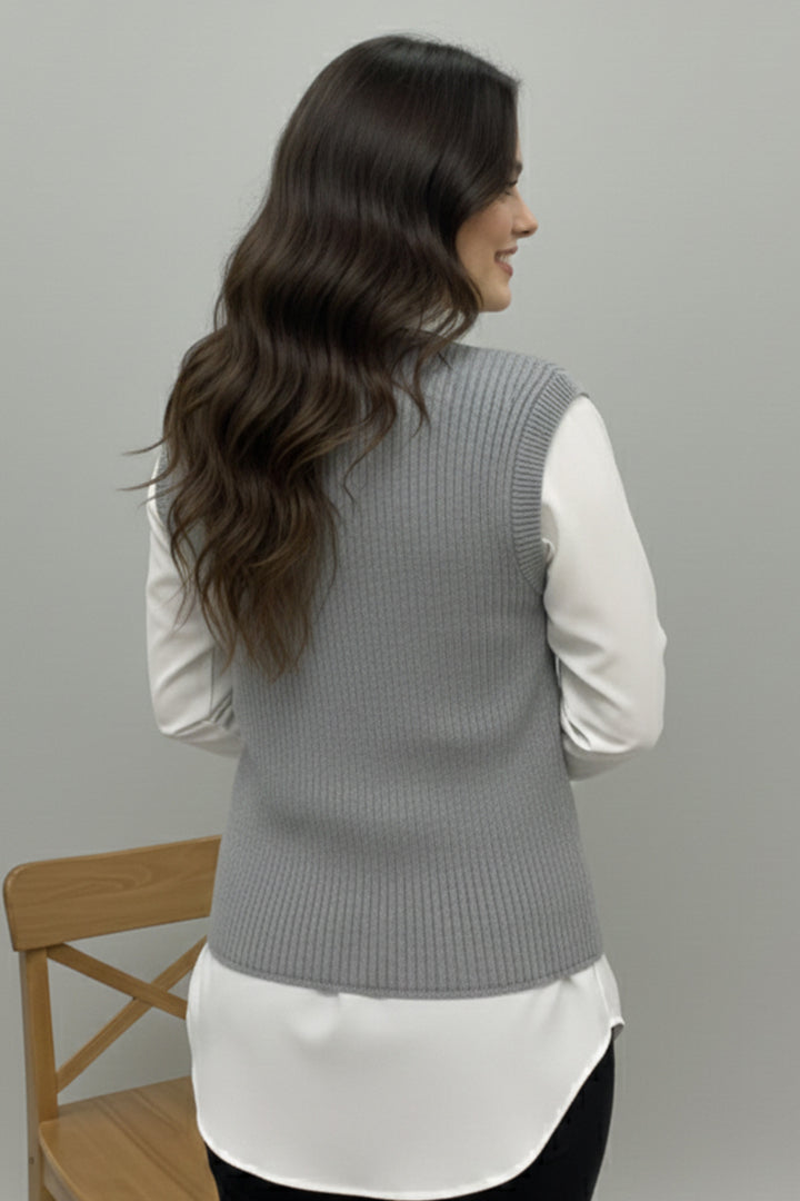 BNG Women Cepli Triko Yelek N495 Gri - Margate