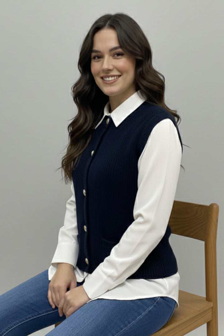 BNG Women Cepli Triko Yelek N495 Lacivert - Aubagne