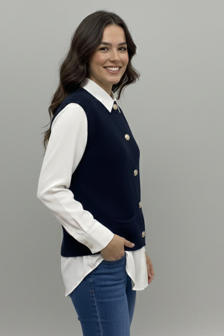 BNG Women Cepli Triko Yelek N495 Lacivert - Aubagne