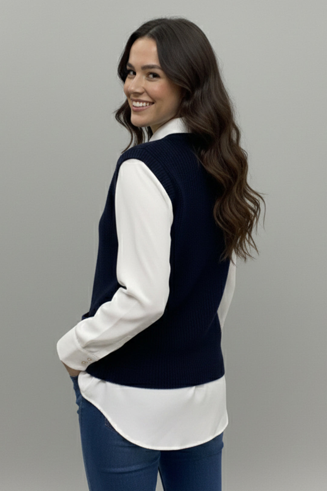 BNG Women Cepli Triko Yelek N495 Lacivert - Aubagne