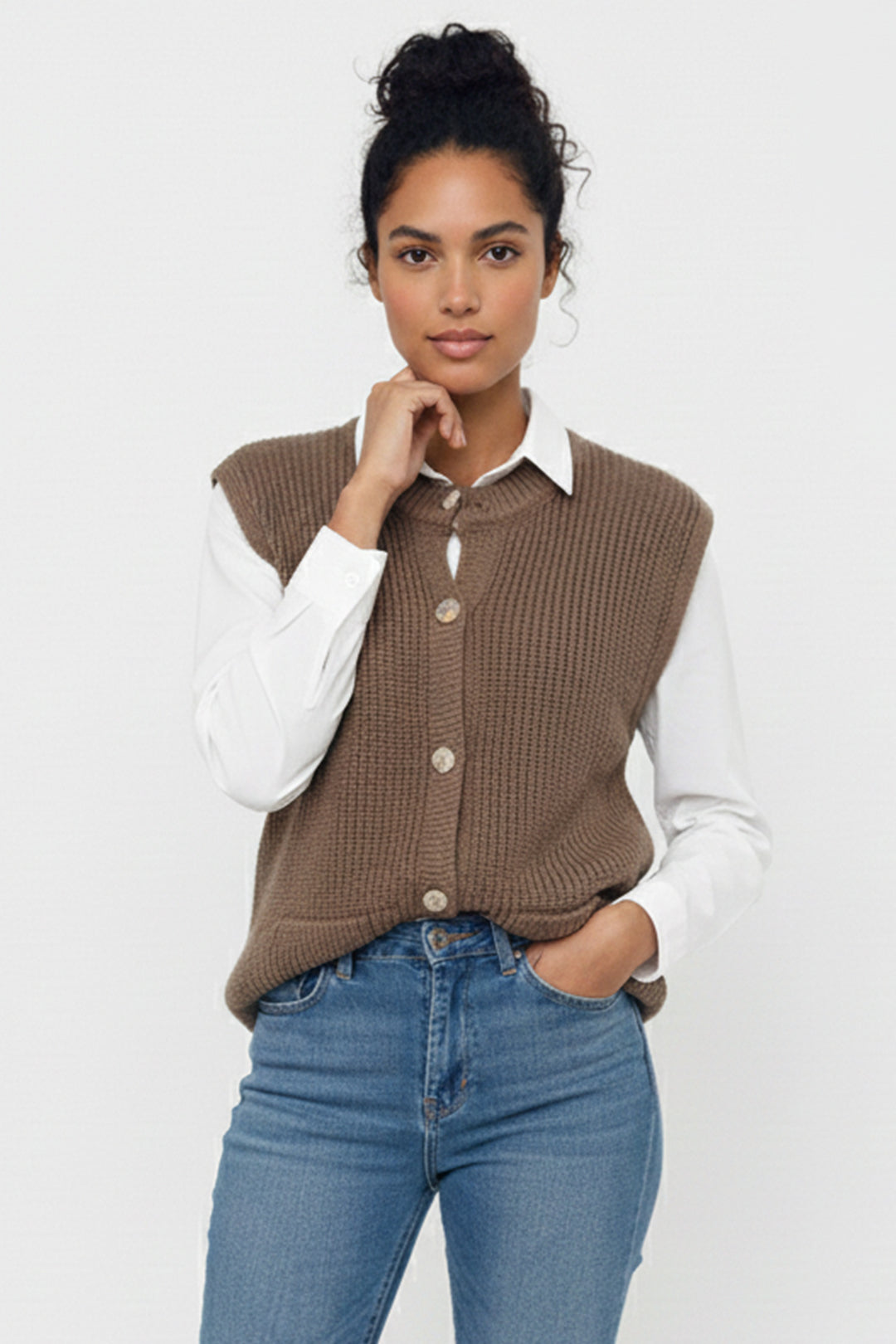 BNG Women Pocket Knit Vest N495 Mink - Hilden