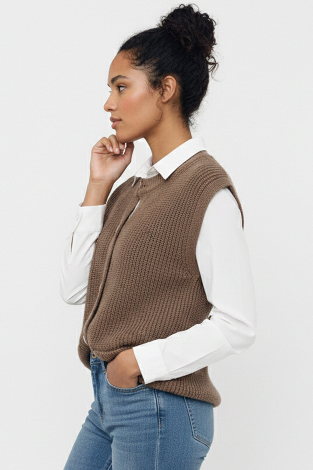BNG Women Pocket Knit Vest N495 Mink - Hilden