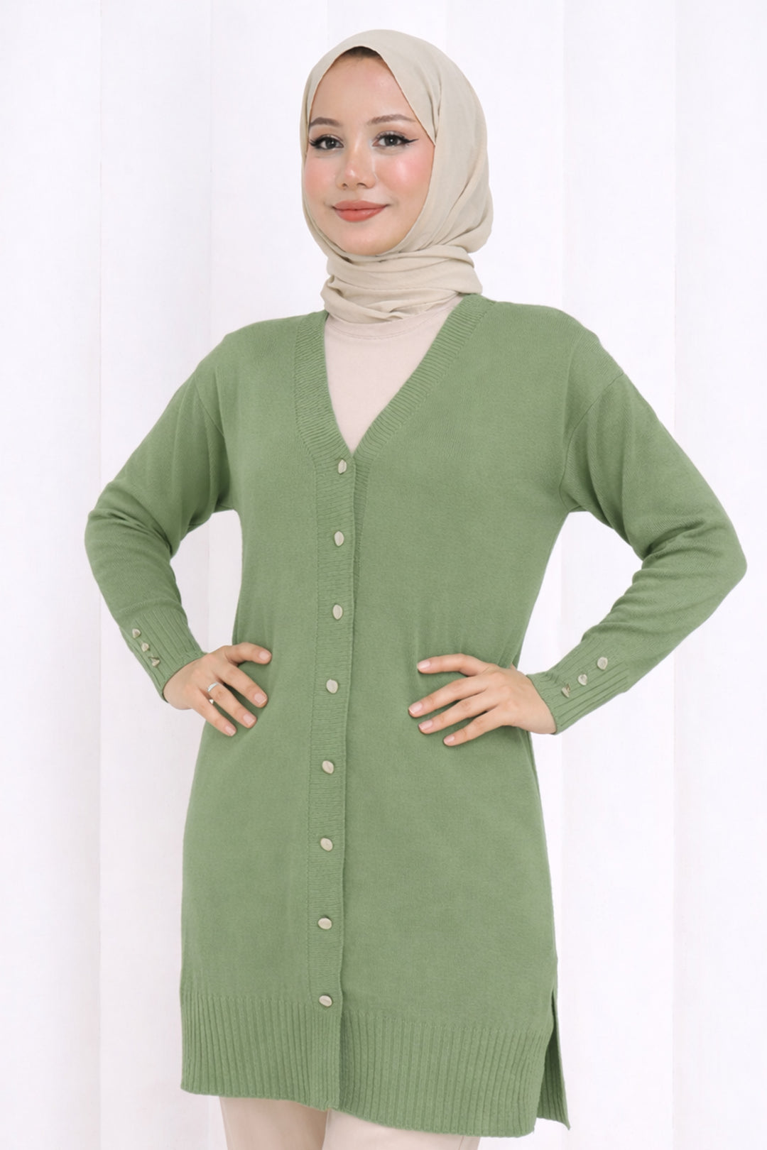 BNG Women Düğmeli Uzun Merserize Hırka N3176 Çağla - Houghton le Spring