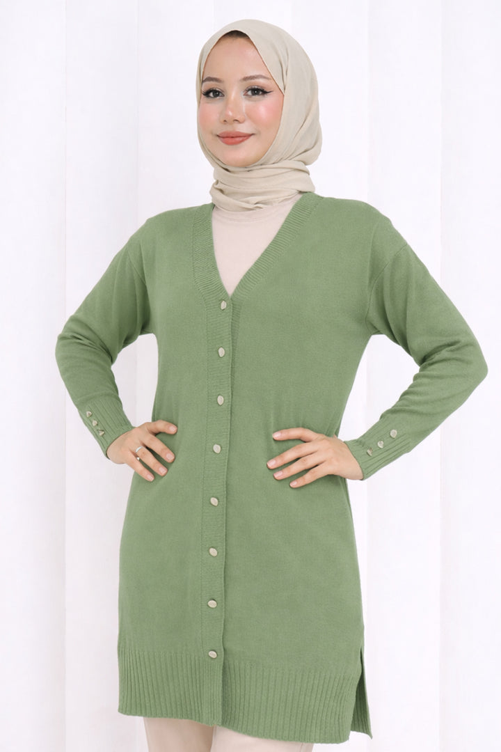 BNG Women Düğmeli Uzun Merserize Hırka N3176 Çağla - Houghton le Spring