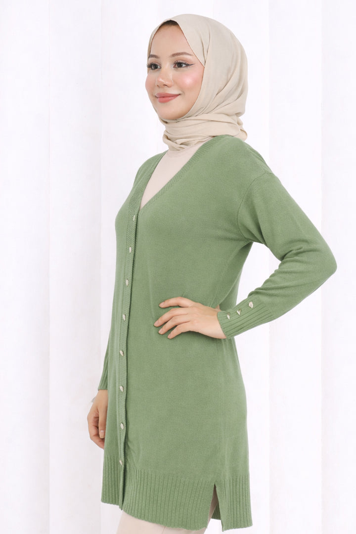 BNG Women Düğmeli Uzun Merserize Hırka N3176 Çağla - Houghton le Spring