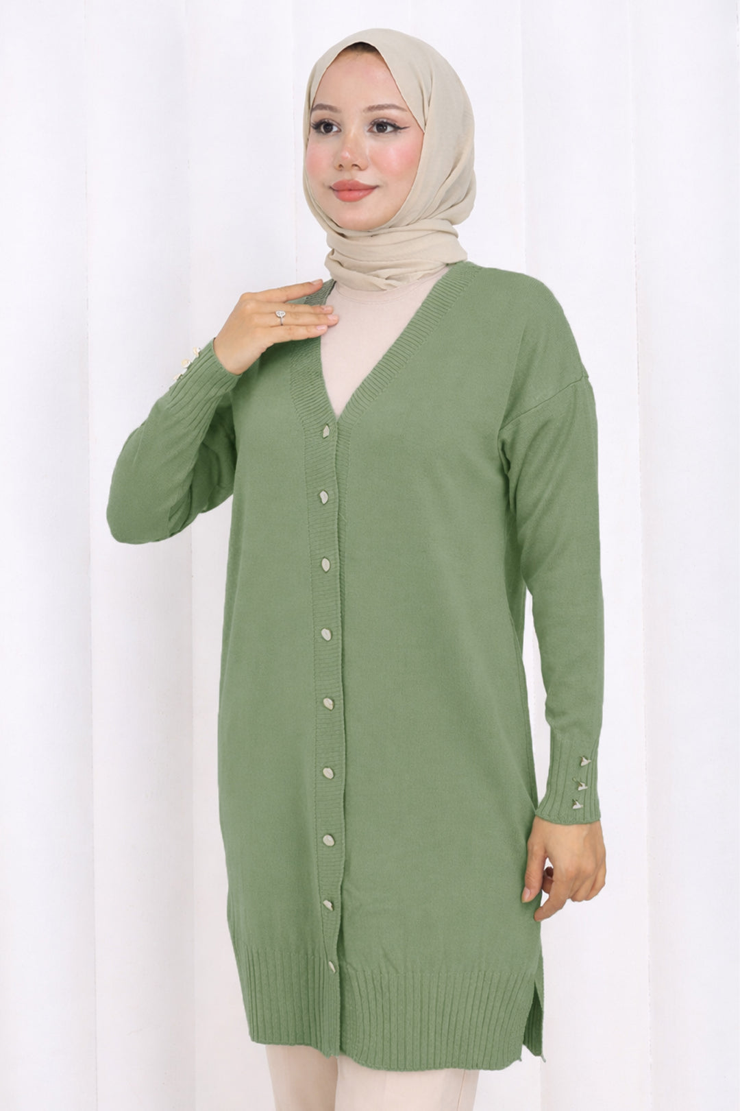 BNG Women Düğmeli Uzun Merserize Hırka N3176 Çağla - Houghton le Spring