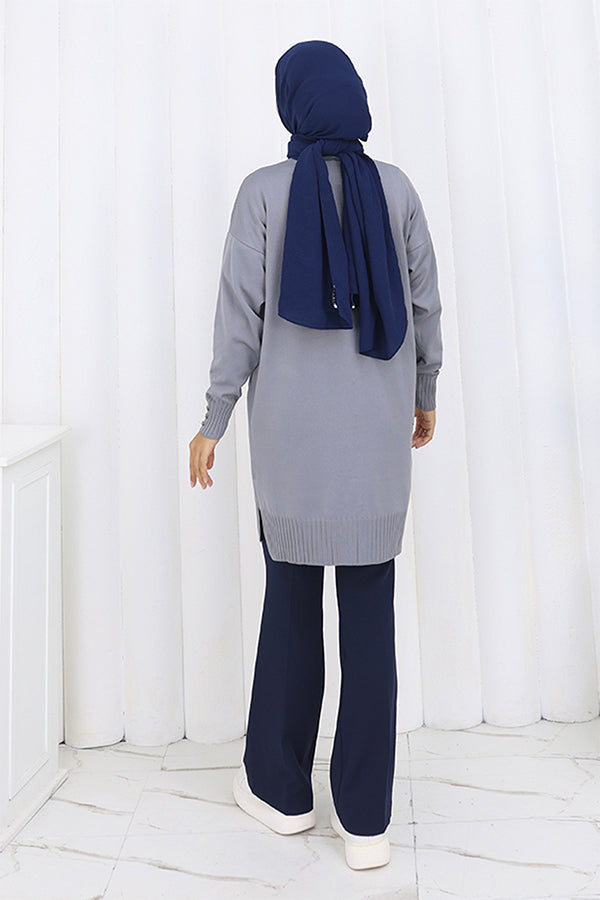 BNG Women Düğmeli Uzun Merserize Hırka N3176 Gri - East Brunswick