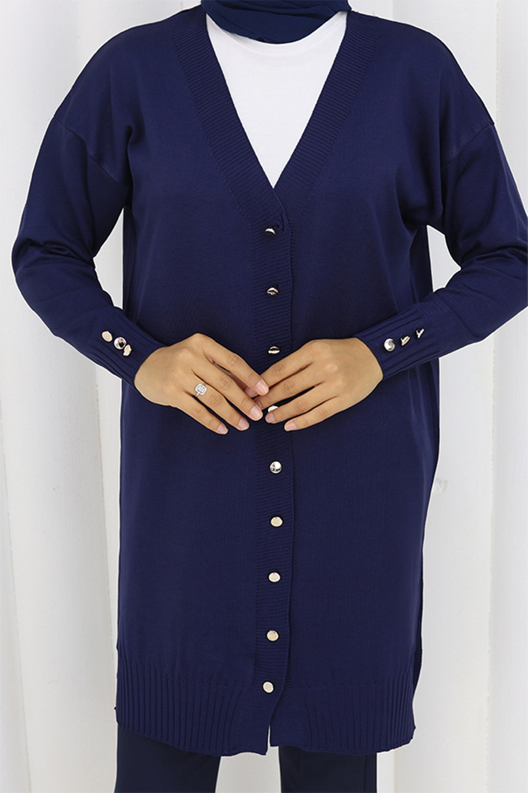 BNG Women Buttoned Long Mercerized Cardigan N3176 Navy - Metz