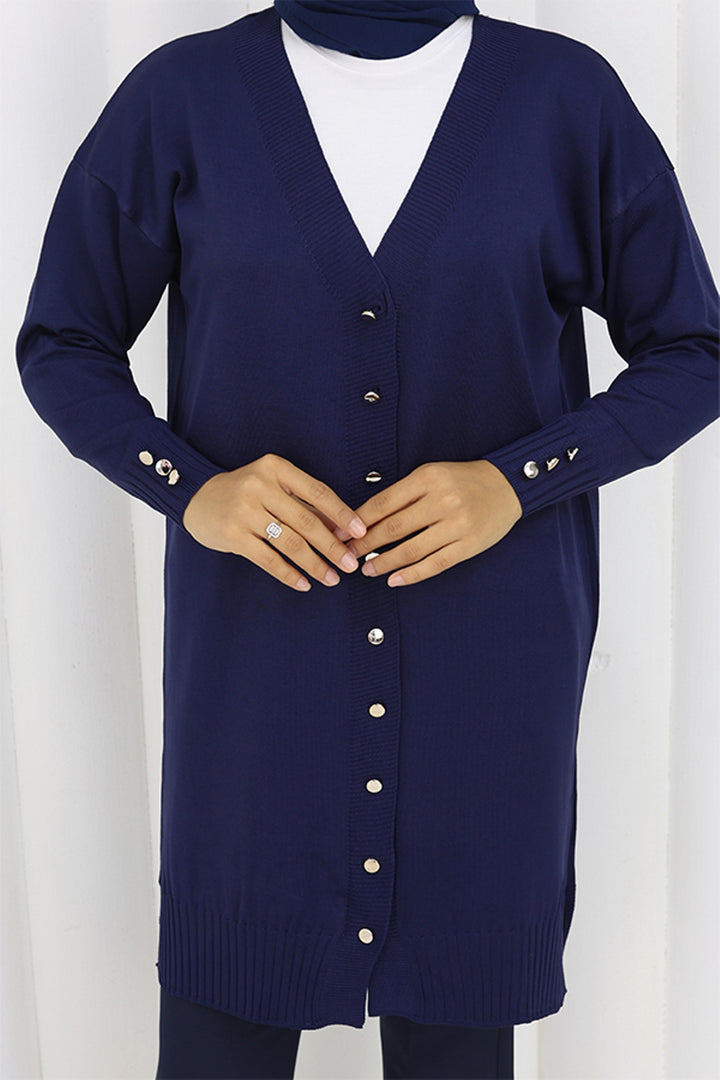 BNG Women Buttoned Long Mercerized Cardigan N3176 Navy - Metz