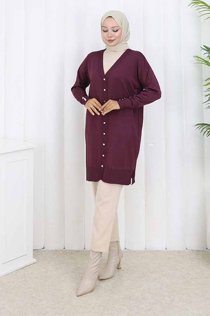 BNG Women Buttoned Long Mercerized Cardigan N3176 Purple - Oakton
