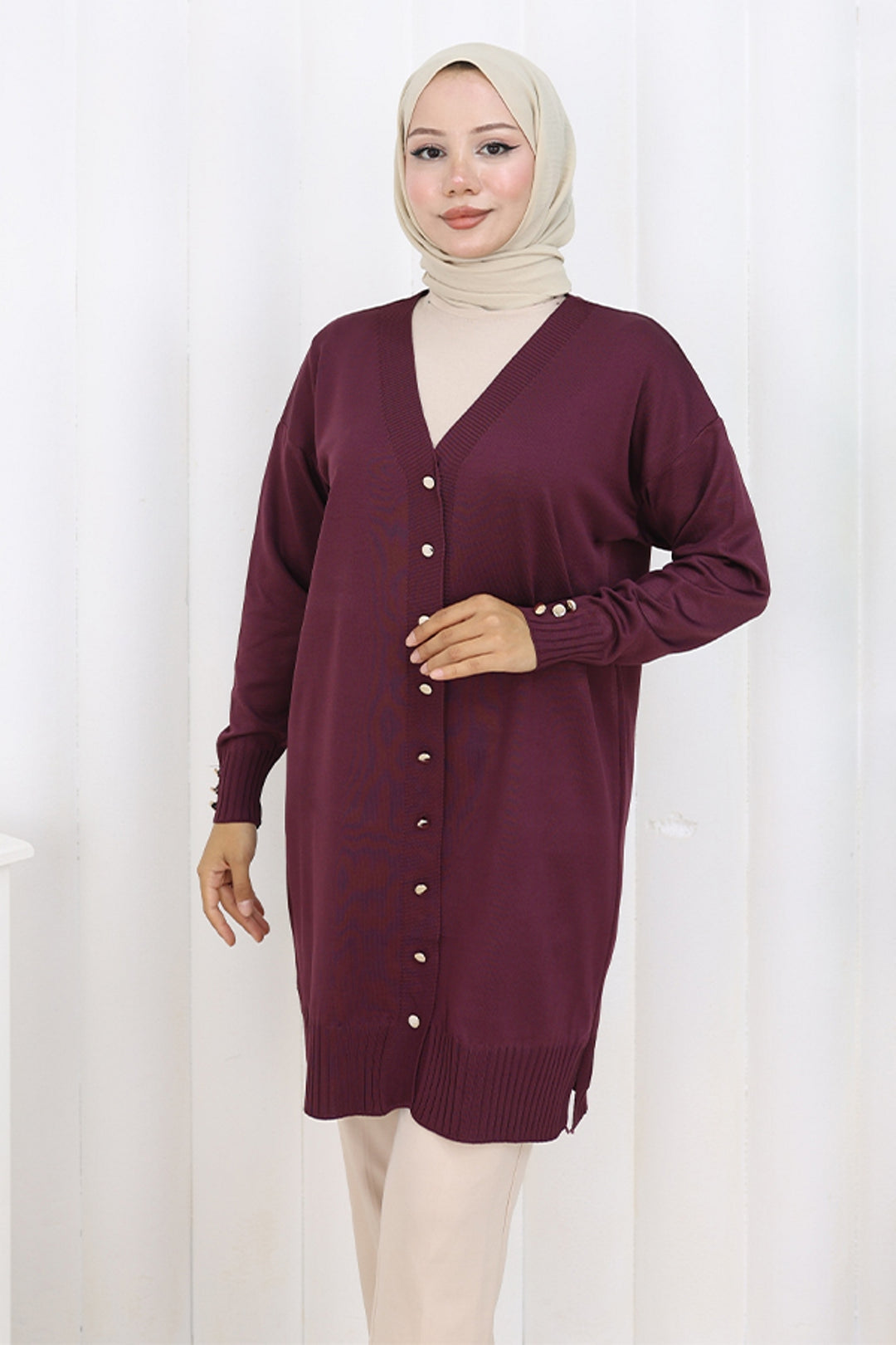 BNG Women Buttoned Long Mercerized Cardigan N3176 Purple - Oakton