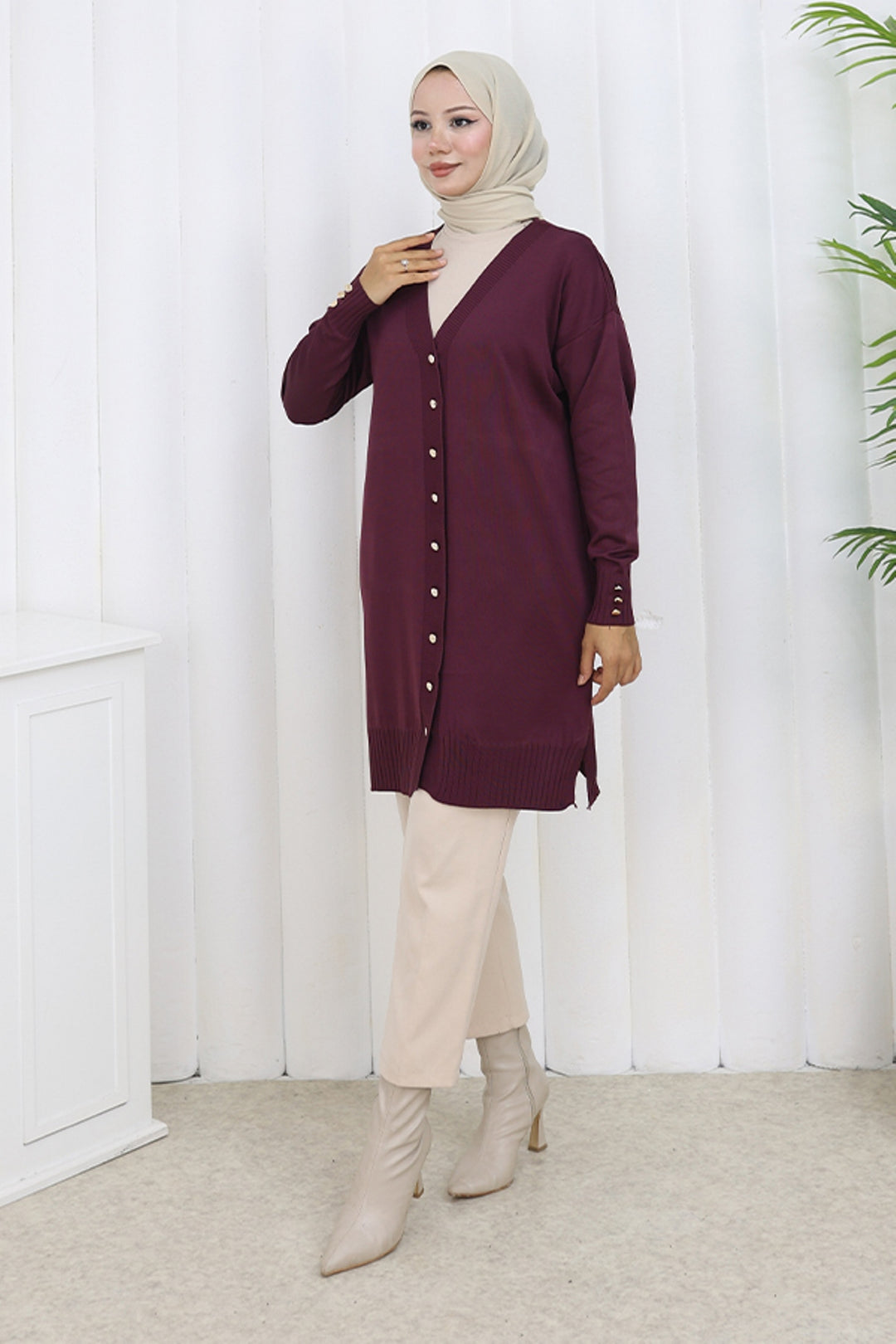 BNG Women Buttoned Long Mercerized Cardigan N3176 Purple - Oakton