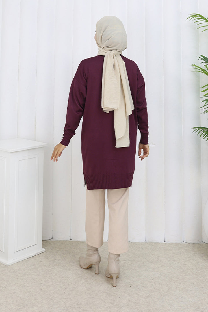 BNG Women Buttoned Long Mercerized Cardigan N3176 Purple - Oakton