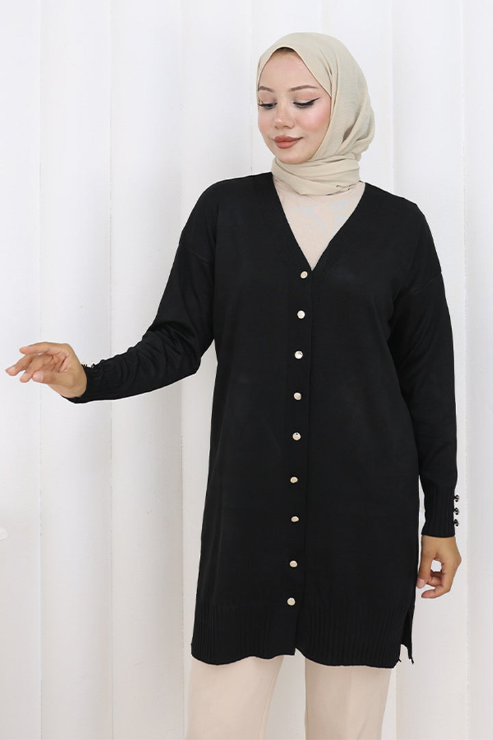 BNG Women Buttoned Long Mercerized Cardigan N3176 Black - Coral Gables