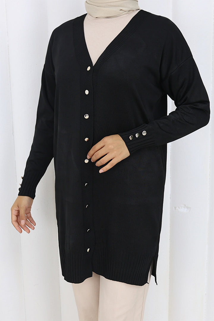 BNG Women Buttoned Long Mercerized Cardigan N3176 Black - Coral Gables