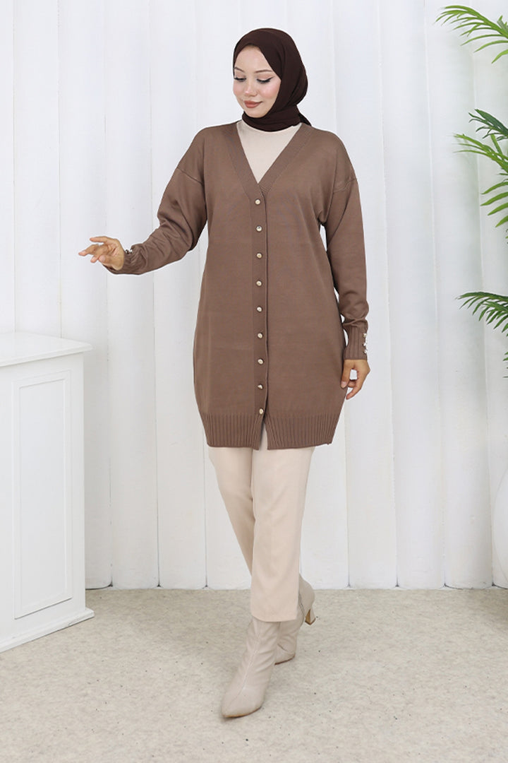 BNG Women Buttoned Long Mercerized Cardigan N3176 Mink - Fishers