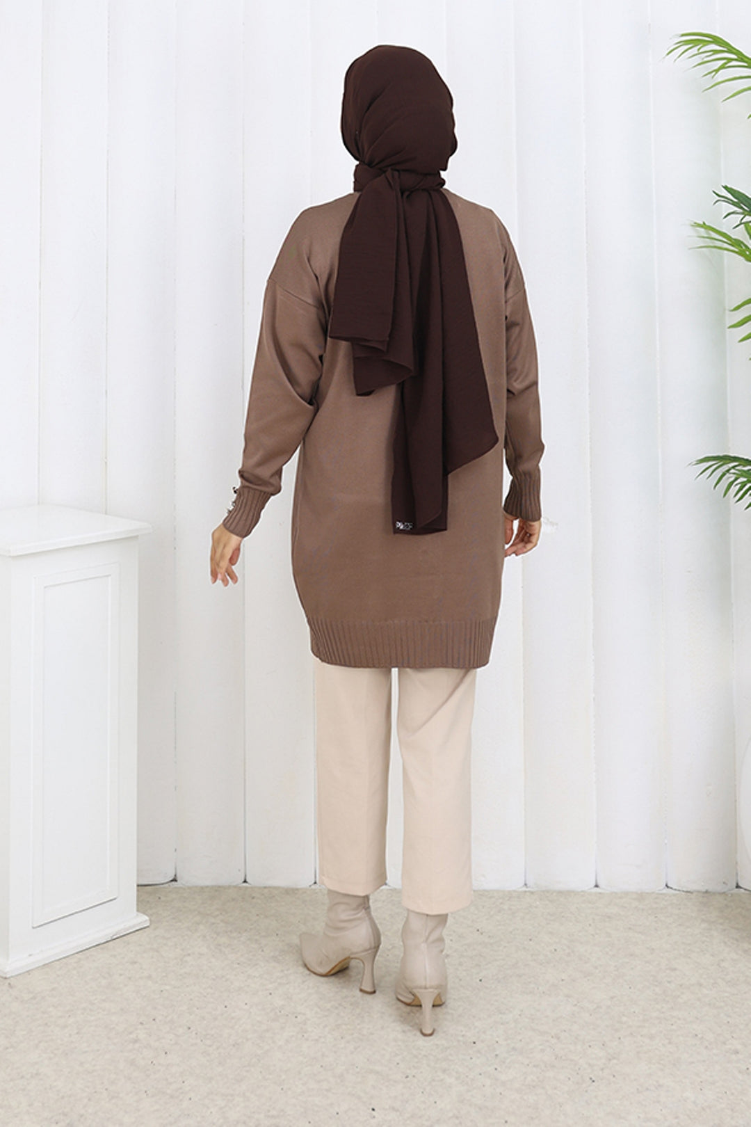 BNG Women Buttoned Long Mercerized Cardigan N3176 Mink - Fishers