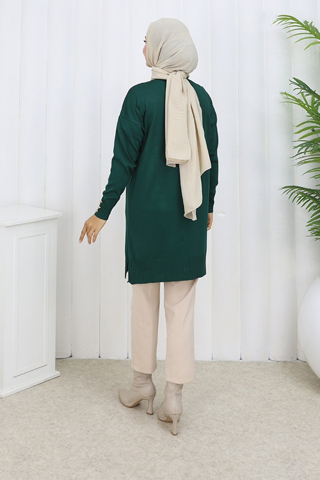 BNG Women Düğmeli Uzun Merserize Hırka N3176 Zümrüt Yeşili - Pamplona