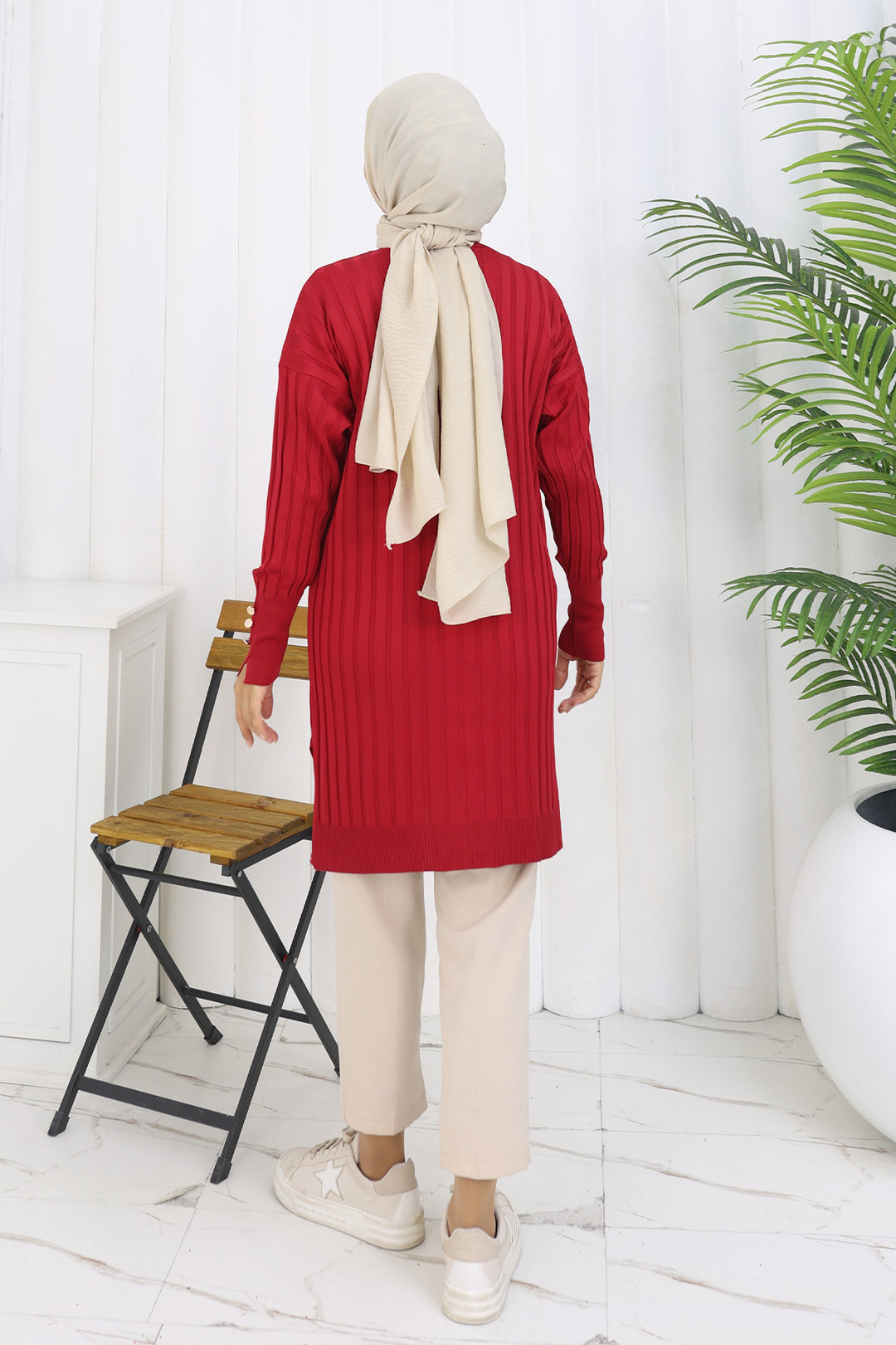 BNG Women Self-Striped Long Mercerized Cardigan N3179 Red - Oaxaca