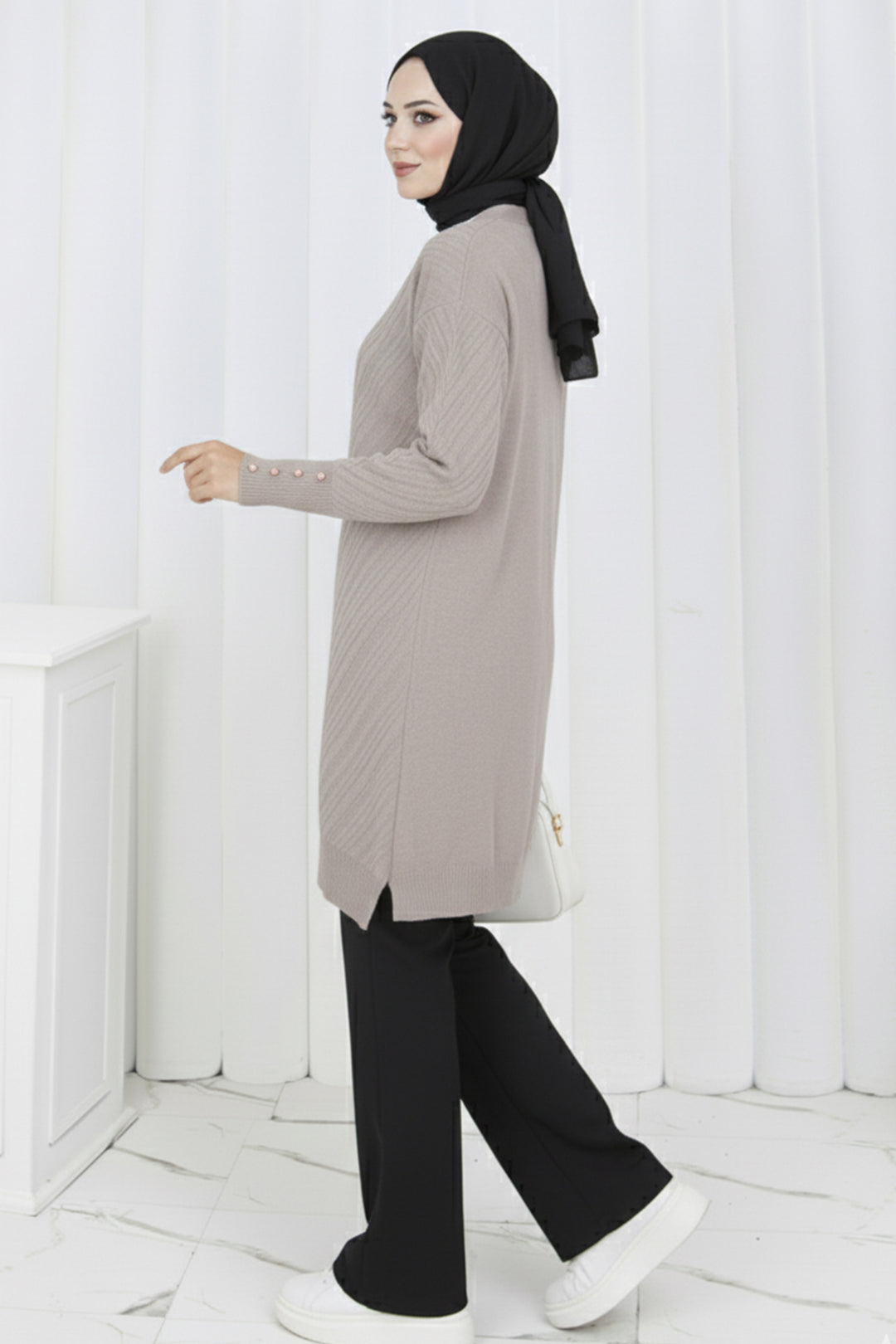 BNG Women Patterned Long Mercerized Cardigan N3198 Beige - Corvallis