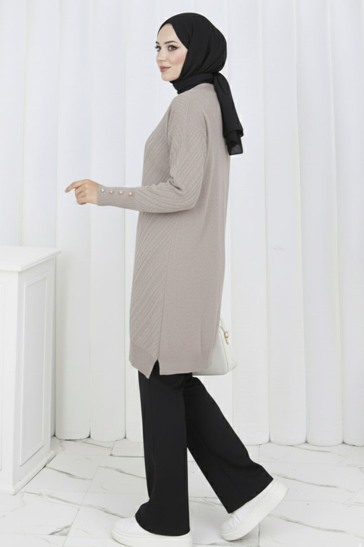 BNG Women Patterned Long Mercerized Cardigan N3198 Beige - Corvallis