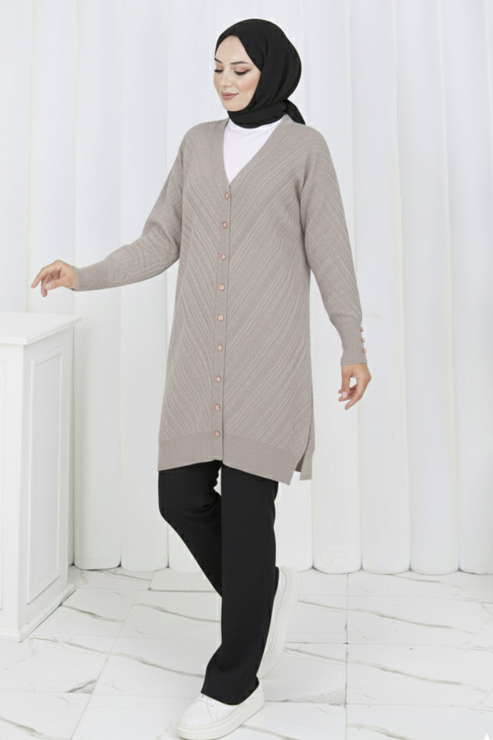 BNG Women Patterned Long Mercerized Cardigan N3198 Beige - Corvallis