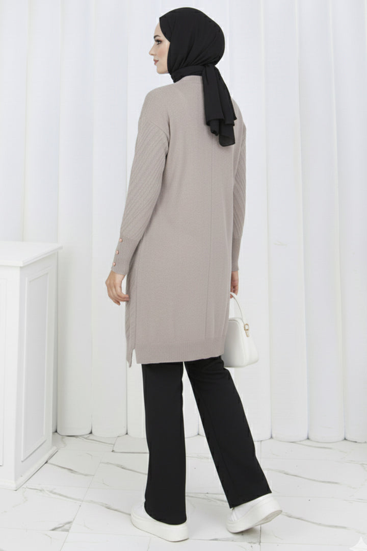 BNG Women Patterned Long Mercerized Cardigan N3198 Beige - Corvallis