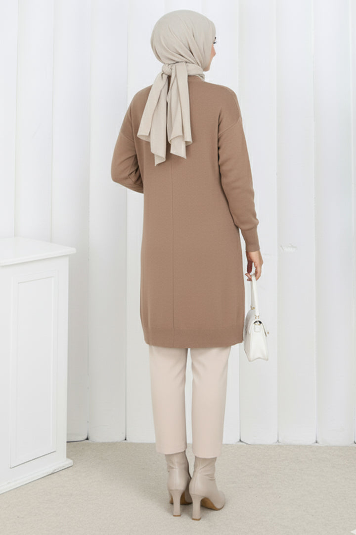 BNG Women Desenli Uzun Merserize Hırka N3198 Camel - Loulé