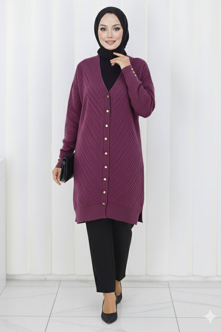 BNG Women Patterned Long Mercerized Cardigan N3198 Fuchsia - El Monte