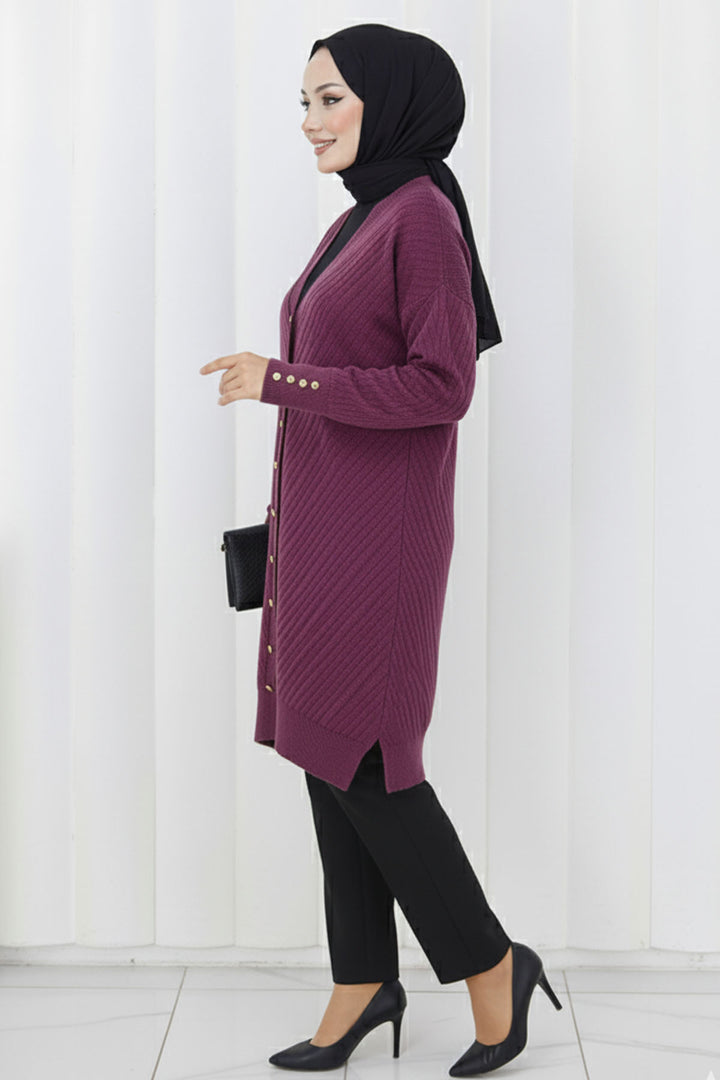 BNG Women Patterned Long Mercerized Cardigan N3198 Fuchsia - El Monte