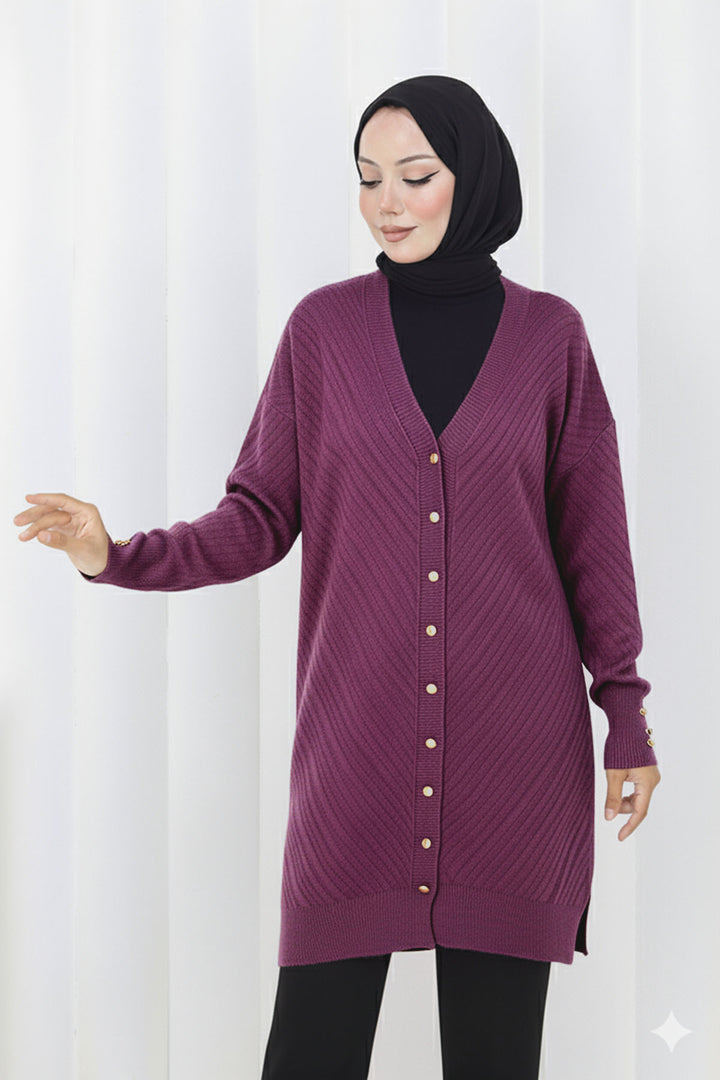 BNG Women Patterned Long Mercerized Cardigan N3198 Fuchsia - El Monte