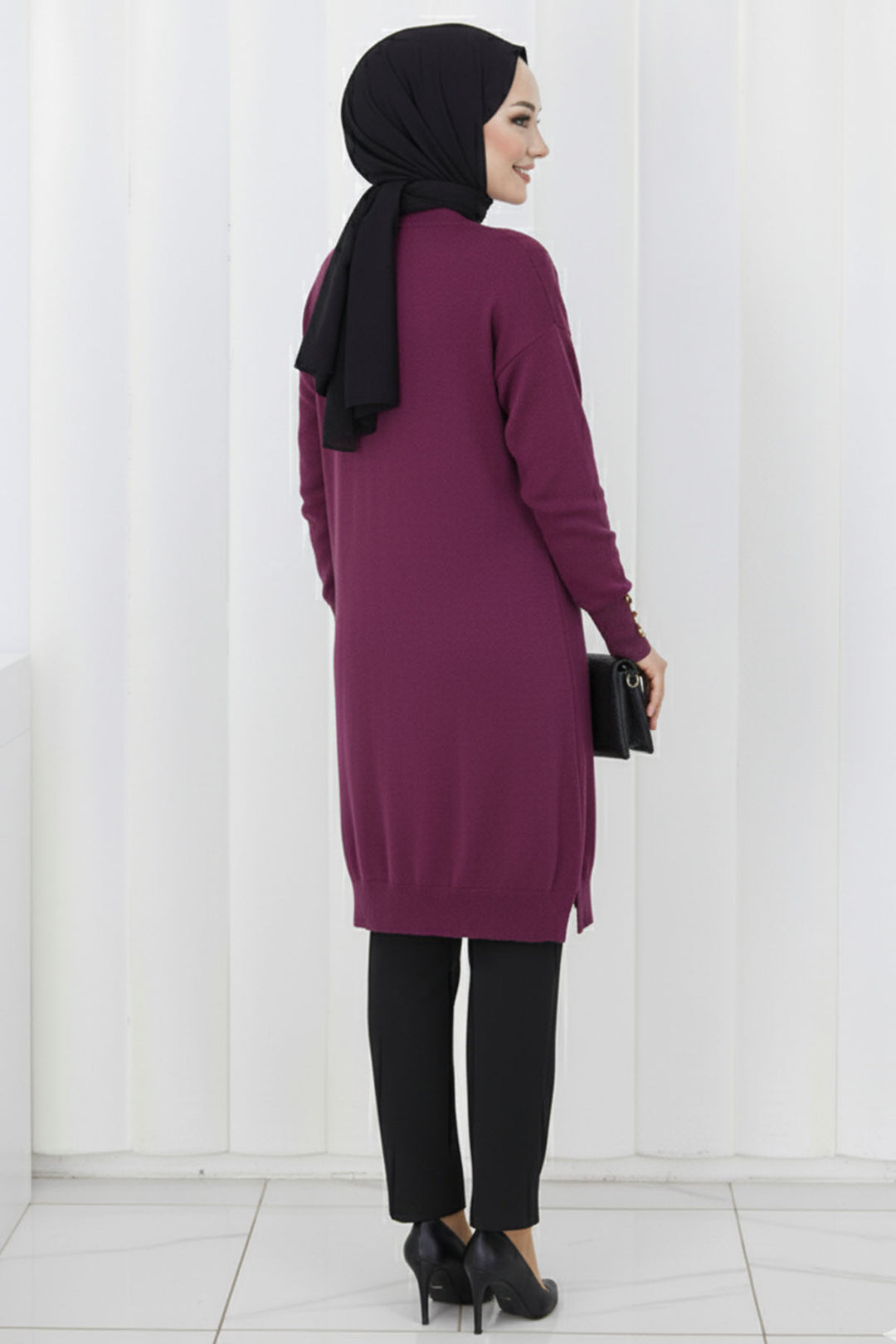 BNG Women Patterned Long Mercerized Cardigan N3198 Fuchsia - El Monte