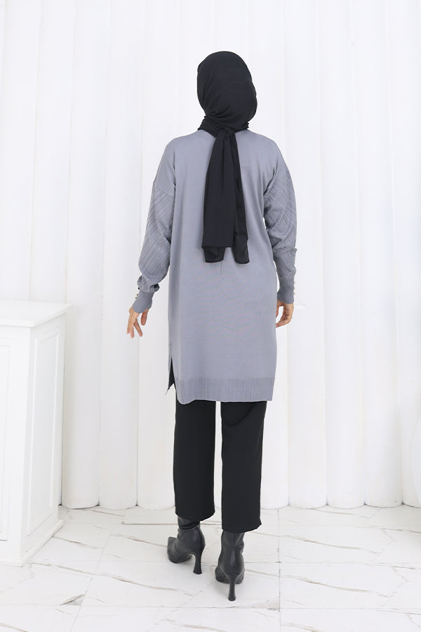 BNG Women Desenli Uzun Merserize Hırka N3198 Gri - The Hague