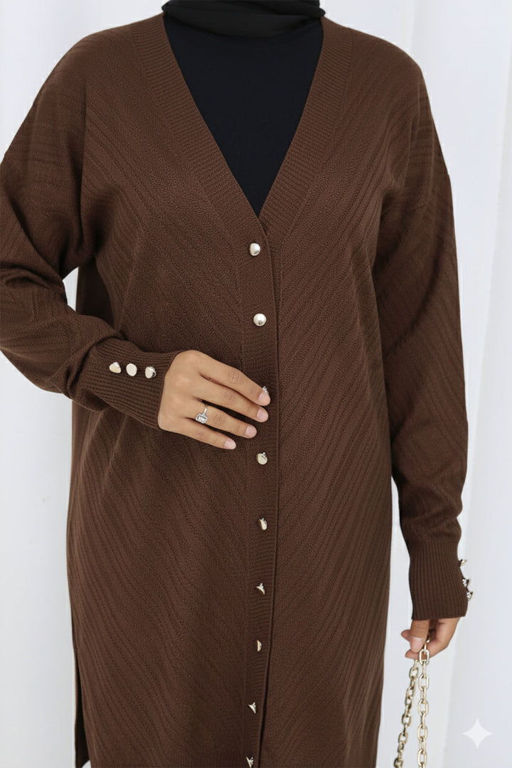 BNG Women Patterned Long Mercerized Cardigan N3198 Brown - Gouda