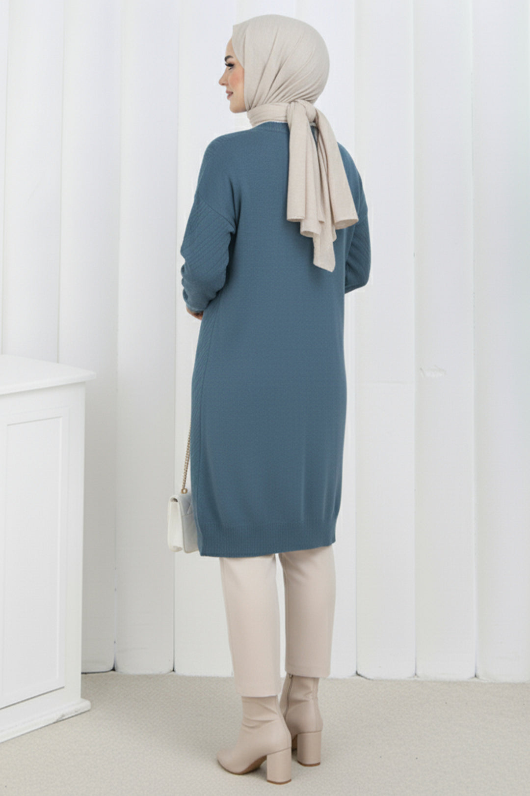 BNG Women Desenli Uzun Merserize Hırka N3198 Petrol - El Puerto de Santa María